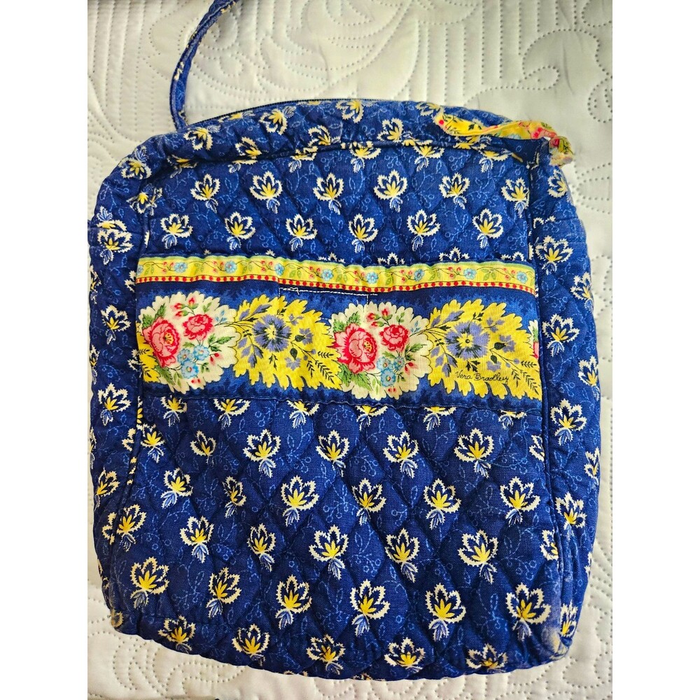 Vera Bradley Sherry Handbag Riviera Blue Yellow Floral Quilted Crossbody Purse